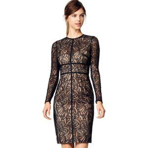 ML Monique Lhuillier Art Deco Black Lace Dress